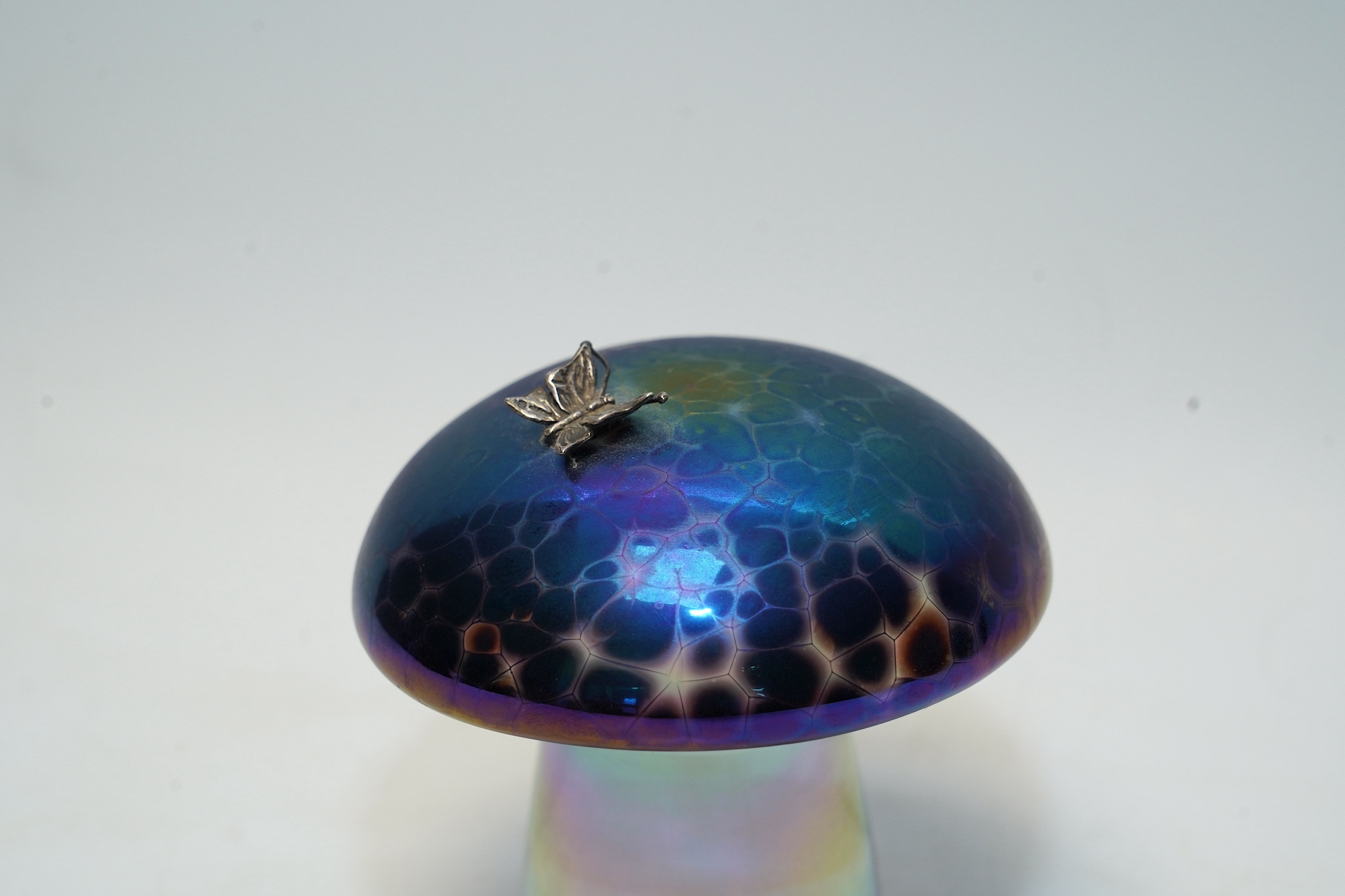 John Ditchfield glass paperweight in the form of a mushroom, signed to the base, 10cm high. Condition - good
